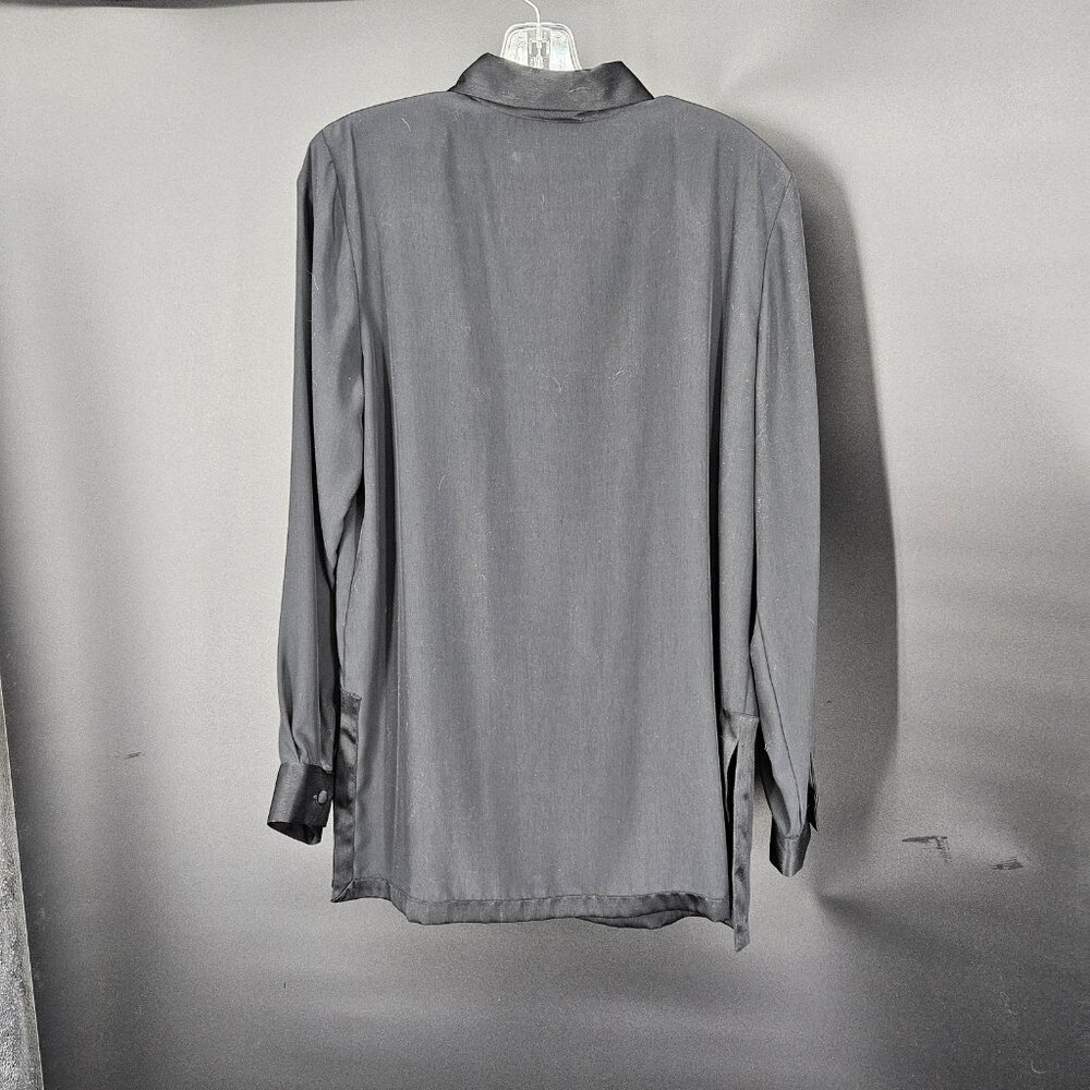 Vintage Christie and Jill Shirt Blouse Women Medium Black Bow Satin Trim 90s NEW - Picture 4 of 10
